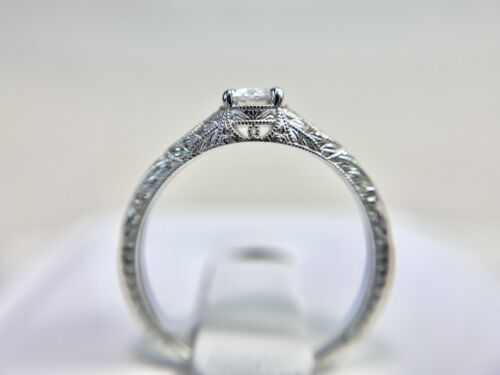 14k White Gold Vintage Style Natural Round Diamond Filigree Engagement Ring