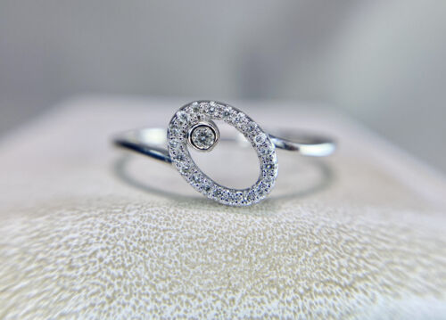 10k White Gold Designer Natural Round Brilliant Diamond Oval Shape Pave Ring