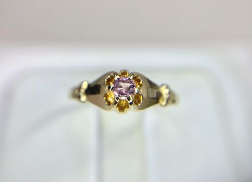 Vintage 14k Yellow Gold Round Natural Pink Sapphire Small Solitaire Ring