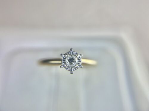 Vintage 10k Yellow Gold Round Brilliant Natural Diamond Small Solitaire Ring