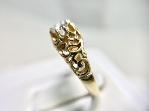 Vintage 14k Yellow Gold Natural Round Diamond Filigree Solitaire Engagement Ring