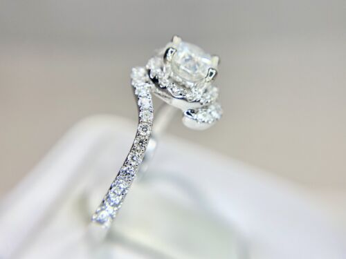 14k White Gold Natural Round Brilliant Diamond Halo Bypass Engagement Ring