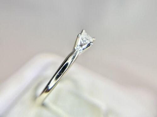 10k White Gold Natural Square Princess Cut Diamond Solitaire Engagement Ring