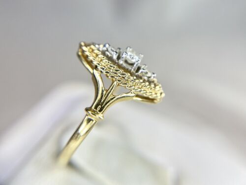 Vintage 14k Yellow Gold Natural Round Diamond Marquise Shape Ring