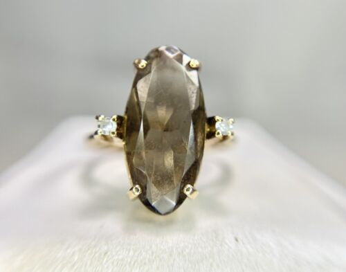 Victorian Era 10k Rose Gold Oval Shape Smoky Topaz Round Diamond Cocktail Ring