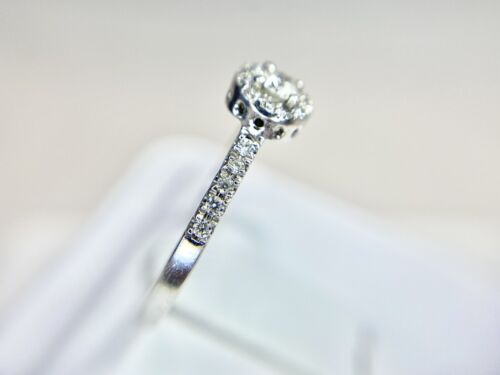 10k White Gold Natural Round Brilliant Diamond Small Halo Engagement Ring 1/2 ct