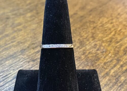 Vintage Art Deco Platinum Round Diamond Engraved Wedding Band Ring