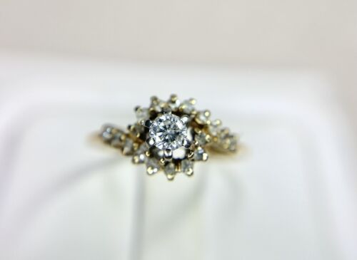 Vintage 14k Yellow Gold Natural Round Diamond Small Cluster Cocktail Ring