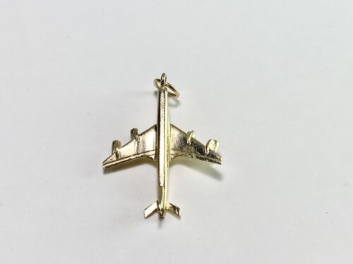 Vintage Solid 14k Yellow Gold Airplane 3D Big Charm Pendant