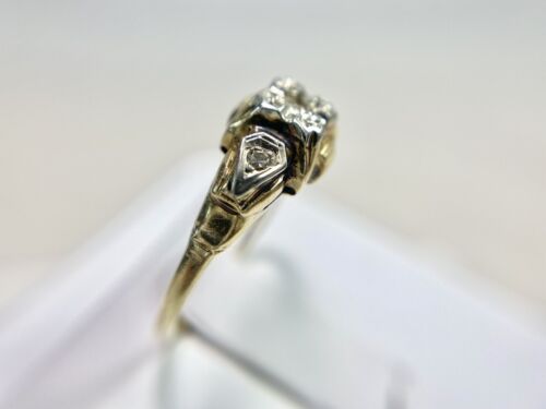 Vintage Art Deco 14k Yellow Gold Old European Diamond Small Engagement Ring