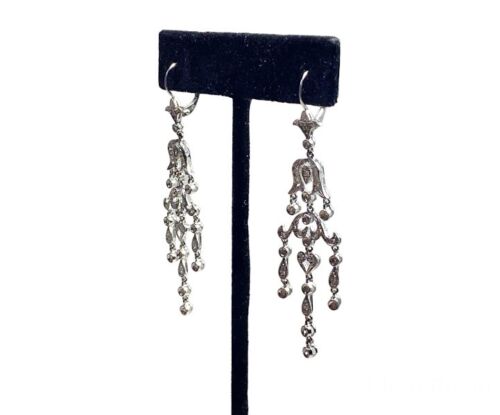 Vintage 14k White Gold Natural Round Diamond Chandelier Drop Dangle Earrings