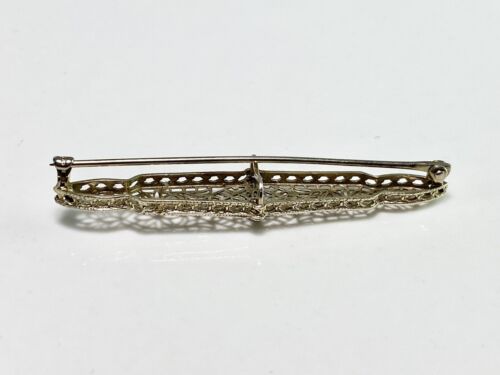 Vintage Art Deco 14k White Gold Natural Old European Diamond Filigree Pin Brooch