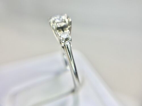 Vintage 18k White Gold Signed Round Natural Diamond Classic Engagement Ring