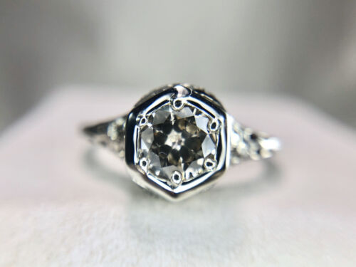 Vintage Art Deco 18k White Gold Old European Diamond Filigree Engagement Ring