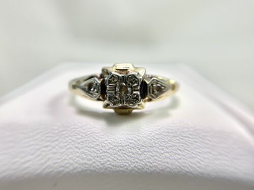 Vintage Art Deco 14k Yellow Gold Old European Diamond Small Engagement Ring