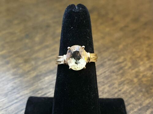 Vintage 14k Yellow Gold Natural Oval Shape Yellow Citrine Solitaire Ring