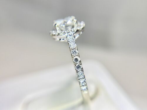 14k White Gold Natural Round Brilliant Diamond Halo Engagement Ring