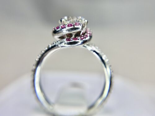 14k White Gold Designer Signed Lab Grown Round Brilliant Diamond Engagement Ring