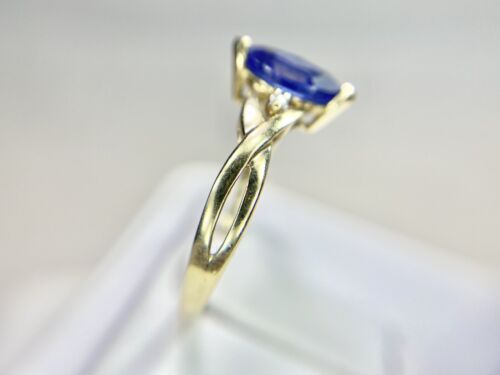 Vintage 10k Yellow Gold Marquise Blue Sapphire Round Natural Diamond Ring