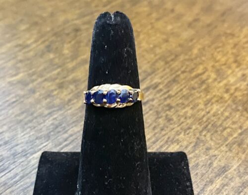 Vintage 14k Yellow Gold Natural Oval Shape Blue Sapphire Band Style Ring