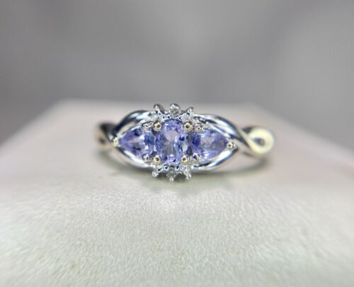 Vintage 10k Natural Oval Shape Purple Tanzanite Round Single Cut Diamond Ring