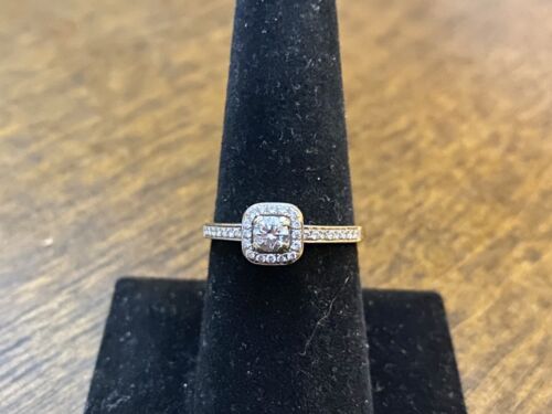 14k White Gold Signed Natural Round Brilliant Diamond Halo Engagement Ring