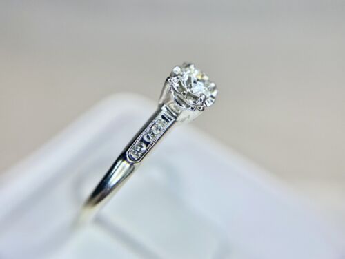 Art Deco Designer 18k White Gold Natural Old European Diamond Engagement Ring