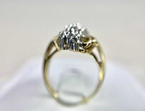 Vintage 10k Yellow Gold Natural Round Diamond Cluster Cocktail Statement Ring