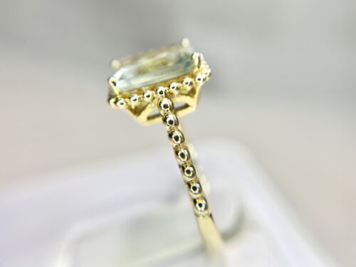 10k Yellow Gold Designer Signed Emerald Cut Light Blue Aquamarine Ring