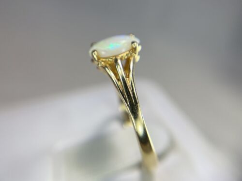 Vintage Estate 14k Yellow Gold Natural Marquise Shape White Opal Solitaire Ring