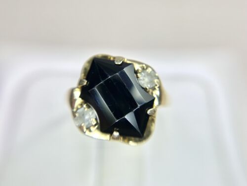 Vintage Victorian Era 10k Yellow Gold Custom Cut Black Onyx Cocktail Ring