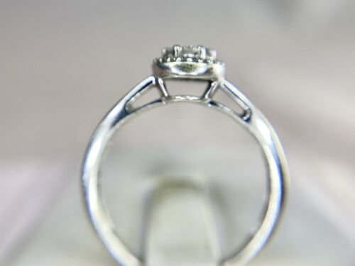 10k White Gold Natural Round Brilliant Diamond Cluster Halo Engagement Ring 