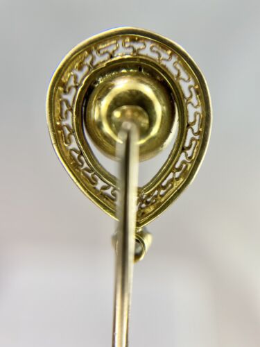 Art Deco 14k Yellow Gold Round White Pearl Old European Diamond Stick Pin