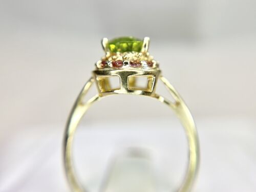 Vintage 14k Yellow Gold Pear Shape Green Peridot Pink Tourmaline Ring