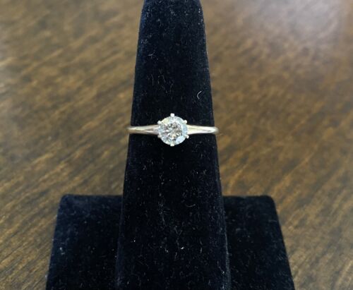 Vintage Antique 14k Yellow Gold Natural Round Diamond Solitaire Engagement Ring