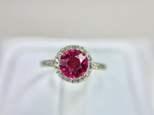 10k Yellow Gold Designer Signed Round Pink Sapphire Halo Engagement Ring