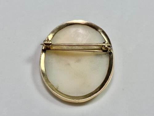 Vintage Art Deco 14k Yellow Gold Oval Shape Pink Lady Cameo Big Pin Brooch