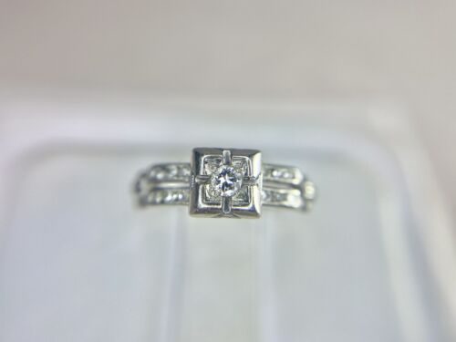 Vintage Art Deco 18k White Gold Round Single Cut Natural Diamond Engagement Ring