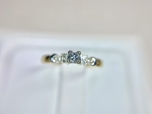 Vintage 14k Yellow Gold Natural Princess Cut Round Diamond Small Engagement Ring