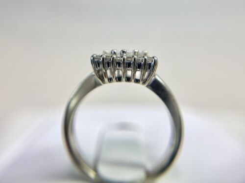 Vintage 14k White Gold Natural Princess Cut Round Diamond Cluster Cocktail Ring