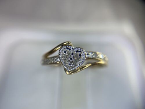 10k Yellow Gold Designer Natural Round Diamond Heart Shape By-Pass Ring