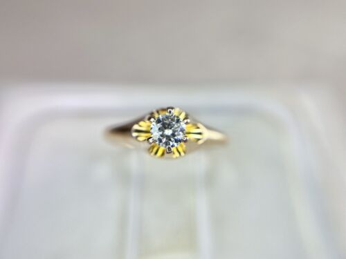 Vintage 10k Yellow Gold Designer Natural Round Diamond Buttercup Engagement Ring