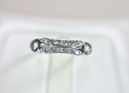 Art Deco 14k White Gold Natural Round Single Cut Diamond Wedding Band Ring