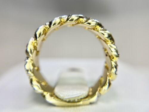 14k Yellow Gold Natural Round Diamond Handcrafted Cuban Link Style Band Ring