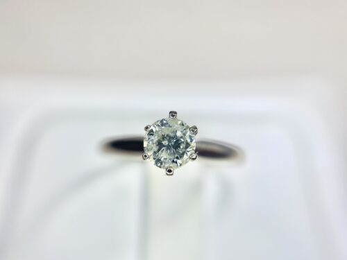 Vintage 14k White Gold Natural Round Diamond Solitaire Engagement Ring