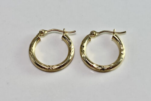 Vintage 10k Yellow Gold Bolivian Hand Engraved Small Hoop Earrings