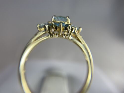 Vintage 14k Yellow Gold Natural Sky Blue Oval Topaz Round Diamond Filigree Ring