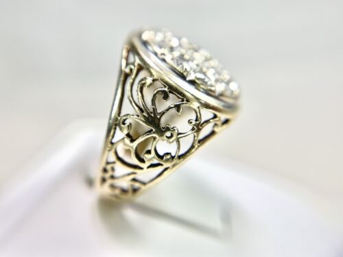 Vintage 10k Yellow Gold Natural Round Diamond Circle Filigree Cocktail Ring