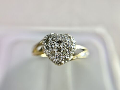 10k Yellow Gold Round Natural Diamond Heart Shape Dome Cocktail Ring