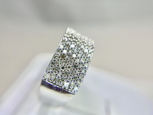 Vintage 10k White Gold Natural Round Single Cut Diamond Statement Band Ring